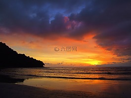 黃昏,海灘,多彩