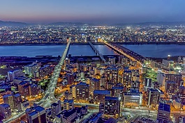 夜,城市,河