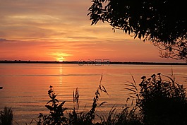 河,日落,水