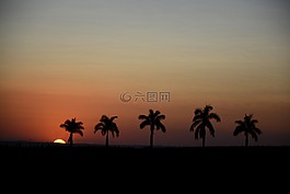 日落,剪影,地平線