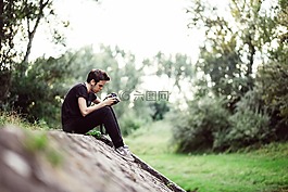 攝影師,坐,年輕