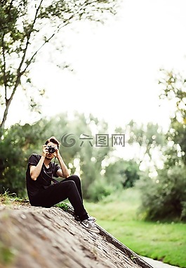 攝影師,坐,年輕