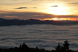 日落,高山,冬天