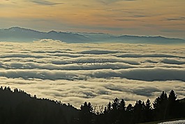 日落,高山,冬天