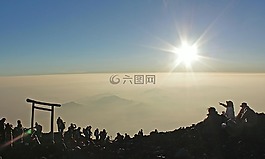 富士山,日出,山