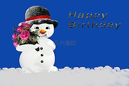 生日賀卡,冬天,雪人