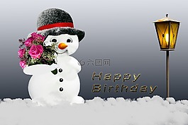 生日賀卡,冬天,雪人