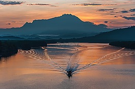 日出,船,河