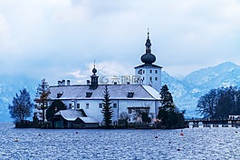 城堡,湖,冬天