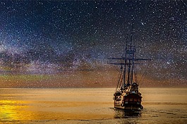 船舶,夜,明星