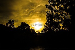 日落,溶膠,景觀
