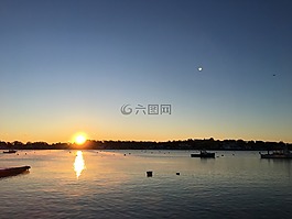 日出,水,船