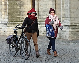 女孩朋友,自行車,徒步旅行