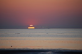 日落,北海,海