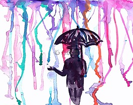 水彩,男子,傘