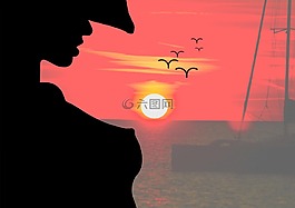 日落,女子,美麗