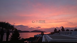 日落,海,水