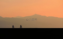 日落,剪影,自行車