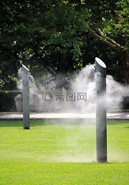 公園,霧,水