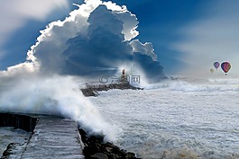 岸壁,冲浪,海洋