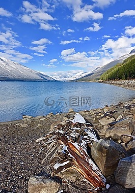 山,湖,木材
