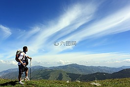 藍(lán)天,徒步,背包
