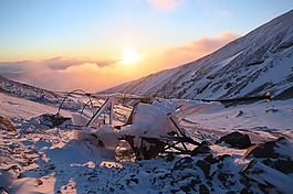 冬季,山,日落