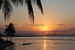 海灘,日出,海地