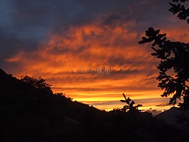 日落,天空,云