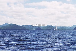 海,帆船,地平線