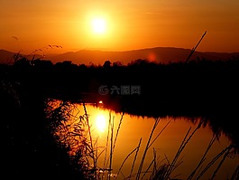 日落,太陽,水