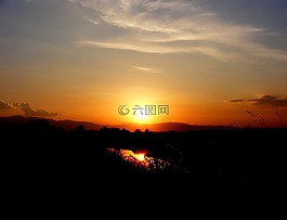 日落,太陽,水