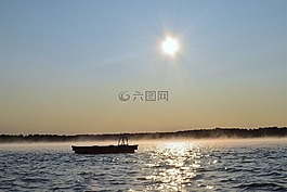 日出,湖,薄雾