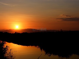 日落,太陽,水