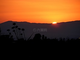 日落,太陽,山