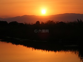 日落,太陽,水