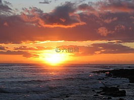 日落,水,海洋