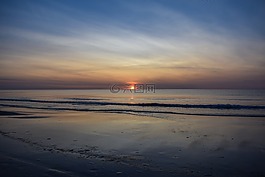 日落,北海,海灘