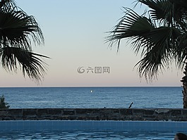 日落,海灘,海