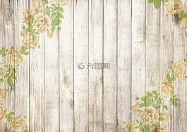 在木材上,玫瑰,黃色