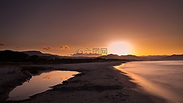日落,水域,黎明