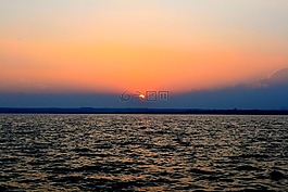 日落,陽光,湖