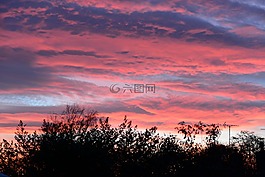 夜,晚上,紅色的天空