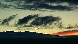 飛機(jī),日落,天空