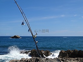 钓鱼,海洋,波
