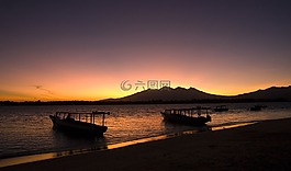 海灘,日出,天堂