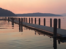 日落,湖,反思