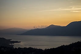 日落,意大利,湖