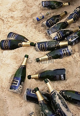 香檳酒,香檳,海灘