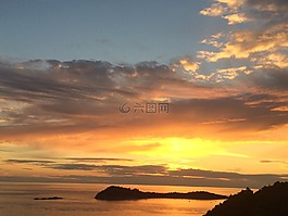 日落,海,水